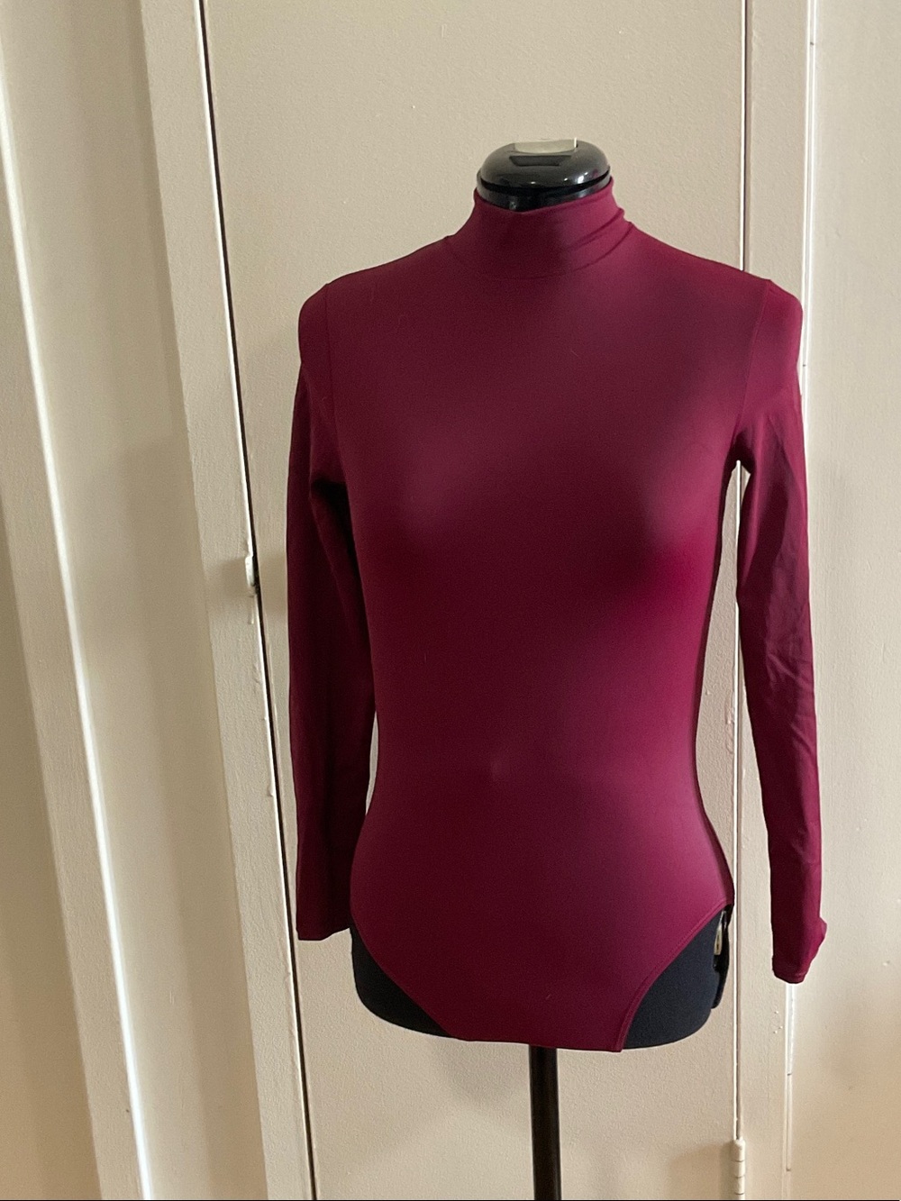 Balera Burgundy Long-Sleeve Mock Neck Bodysuit/Leotard with Zipper
